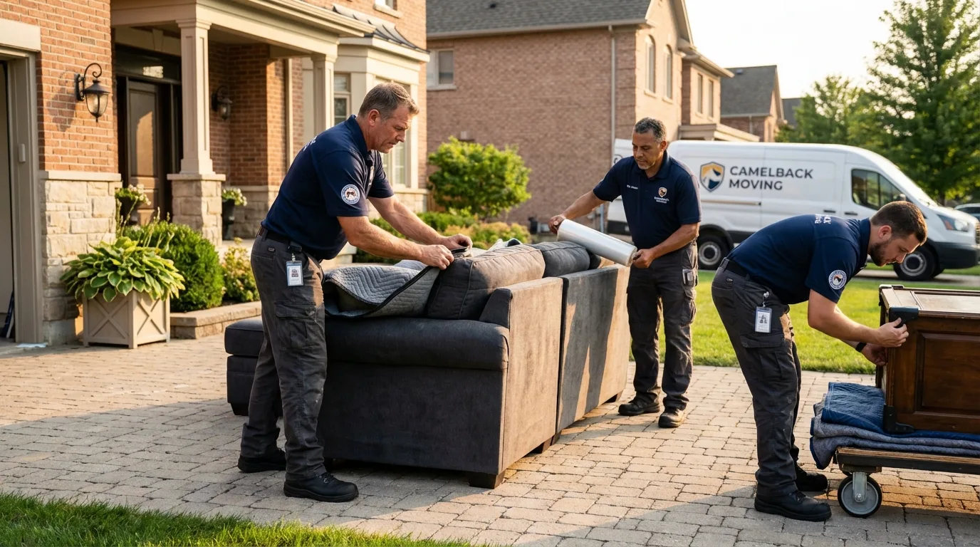Large estate moving crew wrapping furniture in Sharon, WI